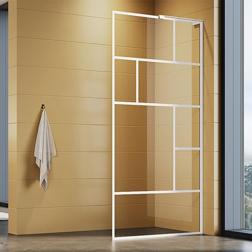 SUNXURY Duschwand 90x200cm Walk in Dusche Duschtrennwand Walk-in Duschabtrennung 6mm ESG Nano Glas Weiß Mesh-Design
