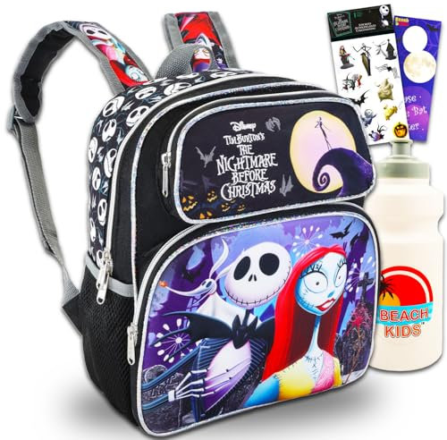Disney Nightmare Before Christmas Mini Backpack for Girls - Bundle 12” Jack Skellington Backpack with Front Pocket Plus Stickers, Water Bottle, More