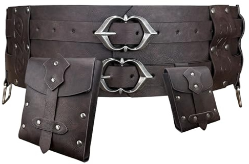 EpicCos 3PCs Mittelalterliches Gürteltaschen-Zubehörset, Renaissance-Gürteltasche, Breiter Wikinger-Gürtel für LARP-Veranstaltungen