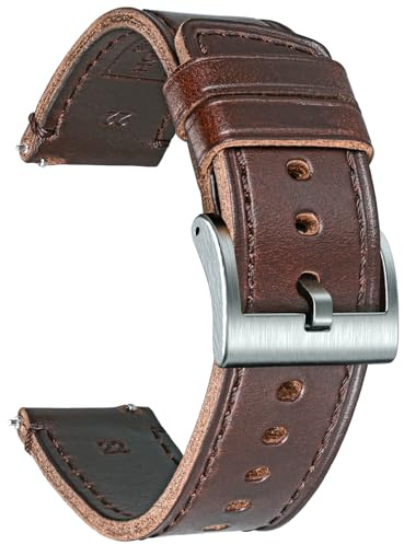 Horween Klockarmband i läder för män, mjukt läder, med snabbkoppling, vintagestil, ersättningsarmband, passar 18, 20 och 22 mm, 20MM, Nej