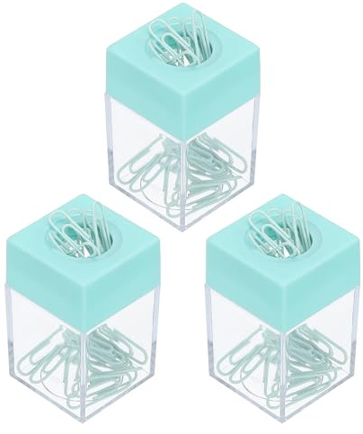 PATIKIL Magnetic Paper Clip Holder Dispenser, 3 Pcs Large Capacity Paper Clip Organizers with Magnetic Top for Desk Supplies, Office, Classroom, Home, Green