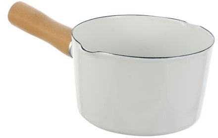 OKUMEYR Milchkochtopf Aus Emaille Mit Holzgriff Für Küche Geeignet Für Milch Suppe Nudeln Und Babynahrung Langlebig Und Sicher