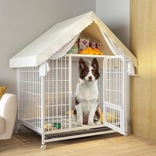 Hundekäfig-Möbel mit Stauraum für mittelgroße Hunde und Welpen – Innenbereich, dekoratives Haustierhaus, Hundekäfig mit herausziehbarer Ablage und abschließbarer Tür (weiß)
