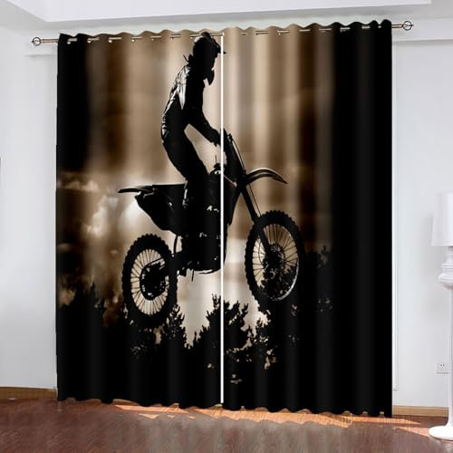 Gardinen Vorhänge mit Ösen, Rennwagen Vorhänge Wohnzimmer Modern 2er Set, Vorhang Schlafzimmer Transparent mit Motorrad, Vorhang Kinderzimmer Küchengardinen 150 x 166 cm (B x H)