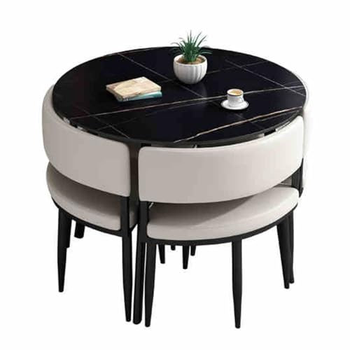 Rundes Besprechungstisch-Set mit 4 Stühlen, moderner Empfangs- und Verhandlungstisch für kleines Büro, Konferenzraum und Lounge (Weiß, 90 cm)