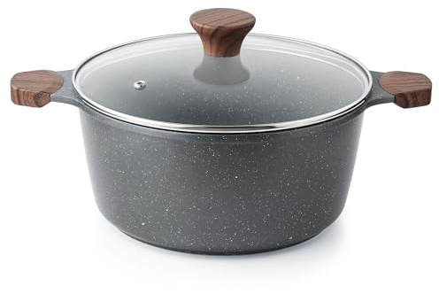 SENSARTE Nonstick Stock Pot with Lid, 4.5 Quart Induction Cooking Pot with Tempered Glass Lid, Stew Pot with Swiss Nonstick Granite Coating, PFOA PFOS APEO Free, Gray