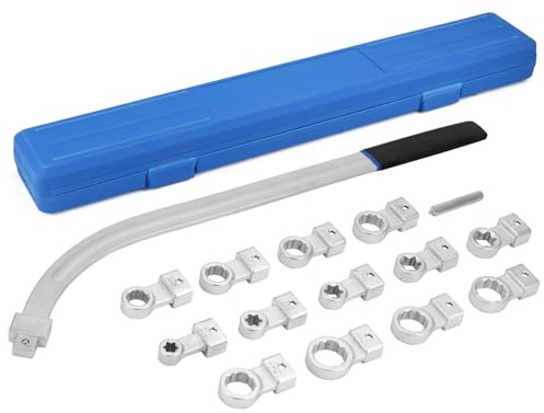 QWORK 15PCS Universal Auxiliary Belt Tensioner Pulley Removal Tool Kit, Engine Timing Belt Tension Wrench Set with Multi-Size Adapters & Carrying Case