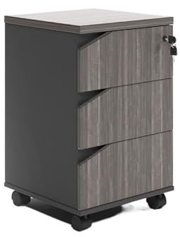 Büroschrank Aktenschrank aus Holz unter dem Schreibtisch, Büroschrank, Aufbewahrungsschrank, Datenschrank, Büro-Sideboard mit abschließbarer Schublade, kurzer Schrank Dokumentenschrank(Bruin)