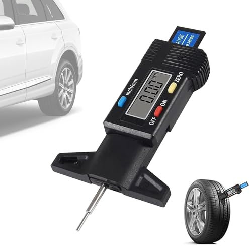 Tyre Tread Depth Gauge, 0-25.4mm/Inch Digital Tire Tread Depth Checker, Tyre Depth Measuring Tool with LCD Screen, Intuitive Reading, Clear Scale, for Cars, Motorcycles, Trucks, Black