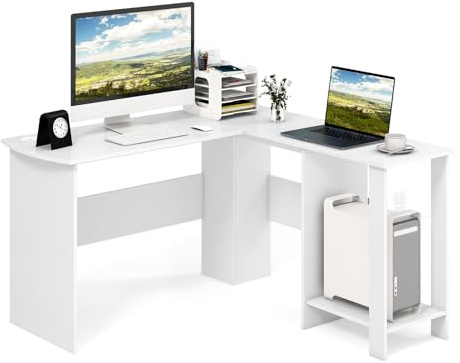 LIFEZEAL Scrivania Angolare a L, Grande Scrivania da Ufficio ad Angolo per 2 Persone, Postazione di Lavoro Porta Computer, Salvaspazio, Ripiano Rimovibile, per Casa, Ufficio, Studio (bianco)