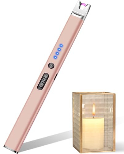 Electric Candle Lighter Long Reach USB Rechargeable BBQ Lighter for Candles, Flameless and Windproof Plasma Arc Lighters for Grill, Camping & Kitchen Use (Champagne Gold)
