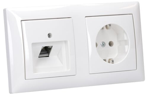 Busch-Jaeger balance SI Netzwerk- & Steckdosen-Set 2-fach Alpinweiß | Rutenbeck 136104030 Netzwerkdose flex mit Zentralscheibe, 1× 20 EUC-914 SCHUKO Steckdose und 1722-914 Rahmen 2-fach