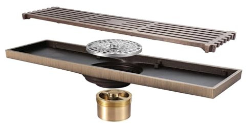 GODFSAHG Duschablauf, gebürsteter Bodenablauf, Sieb aus Messing, rechteckiger Duschbodenablauf, 80 x 300 mm, Abflussdusche, geruchshemmend, geeignet für Küche, Bad, Balkon usw.