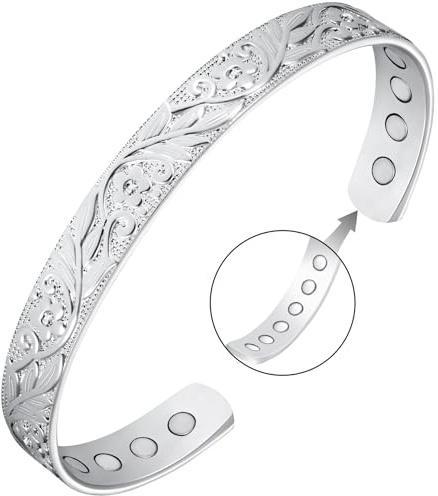 Jeracol Pulsera magnética de cobre para mujer, diseño de flores y cristales, con 12 imanes ultra resistentes, tamaño ajustable y caja de regalo de joyería