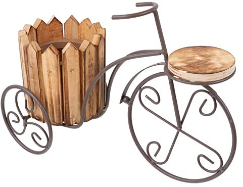 CAXUSD Supporto per Piante in Ferro per Bicicletta Due Vasi in Legno Design Vintage Decorazione da Giardino