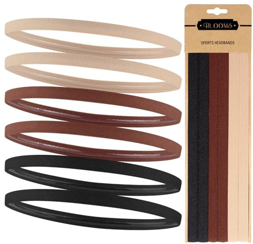 Blooms 6 Stück Sport Haarband Herren & Jungs - Elastische Stirnband Damen & Mädchen Dünn - Antirutsch Silikon Haarbänder Fussball Kinder - Sportband Set für Yoga Laufen Fitness - Schwarz Braun Beige