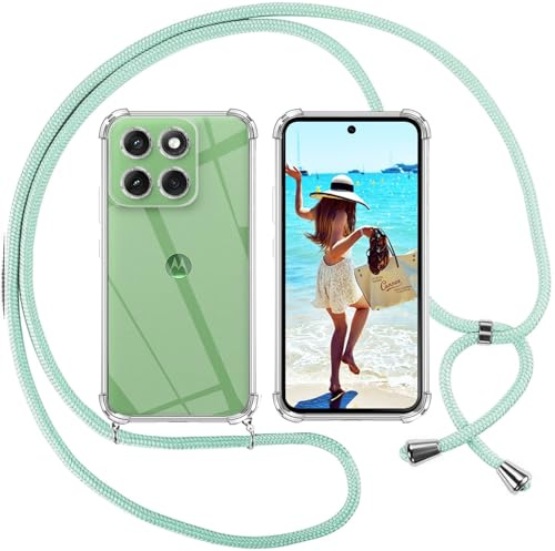 ISOI Handyband für Motorola Moto Edge 60 Hülle, Transparent Silikon Handyhülle für Motorola Moto Edge 60 mit Kette Schutzhülle, Grün