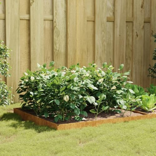 HaoChrymec Jardinera Elevada con Acero Corten, Resistente a la Intemperie, Diseño Decorativo, Huerto Urbano, Jardineras Exterior, Balcón, 100x100x18.5 cm
