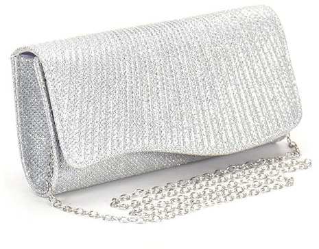 Women's Clutches Silver Clutch Bags, Envelope Evening Bag with Detachable Chain, Elegant Shoulder Crossbody Bag with Sequins, Sparkly Handbags for Women Wedding, Party, Leisure, Date (Silver, Glitter)