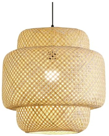 Illuminazione Naturale Intrecciata Mano Cesto di Vimini Lampada Sospensione a LED Lampadario Decorativo Industriale in Materiale Rattan Paralume Interni per Soggiorno, Cucina ad Isola, Sala da Pranzo