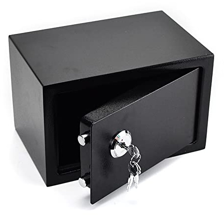 Caja fuerte con llave de 6,6 l, acero de 2,2 mm y cerradura de doble barba, montaje en pared y suelo, protección antirrobos para dinero en efectivo, documentos, color negro para casa, oficina, hotel