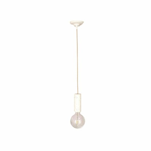 Kit de Suspension pavillon céramique blanc diam. 105 mm, câble tissu lin long. 3m, douille E27 terrazzo - Tibelec