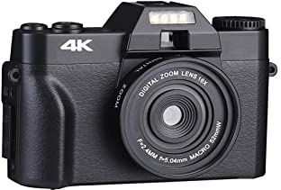 Appareil photo numérique for la photographie 4K caméscope LCD écran rabattable caméra Photo 16X Zoom objectif grand Angle Selfie Webcam Filmer, enregistrer, diffuser(With 64GB TF card,NO LENS)