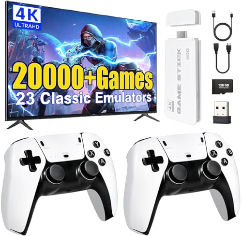 Consola de Juegos Retro, Game Stick 20,000+ Juegos Clásicos, Plug & Play HDMI, Consola Portáti 2 Mandos Inalámbricos, Regalo para Niños y Adultos (64G)