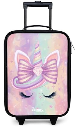 NoBoringSuitcases© Kinderkoffer Klein Rollkoffer Kleiner Kinder Koffer mit | 48x31x19 cm - LED Rollen Kindertrolley Reise Trolley für Kind Einhorn - Rosa
