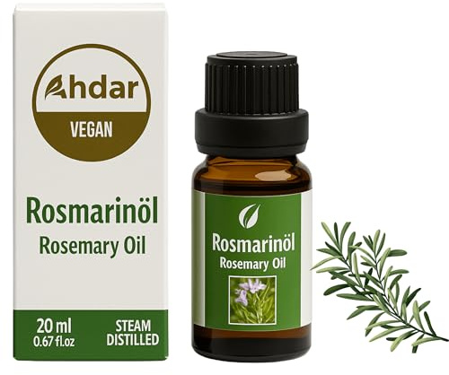 Premium Rosmarinöl 20 ml, 100% naturrein, ohne Zusatzstoffe & kaltgepresst im Glasflasche lichtgeschützt, 98% echtes Rosmarinöl für Massage, Pflege & Lebensmittel geeignet,rosemary oil