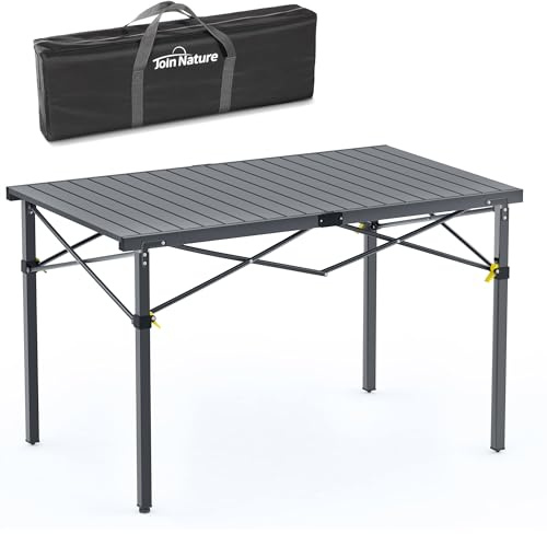 Campingtisch Klappbar Bis 100KG Alu Klapptisch für 6 Personen, 118 x 70CM | mit Tragetasche Roll Up Camping Tisch Übergröße Rolltisch für Camping, Outdoor, Garten, Balkon, Picknick, Strand, Silbergrau