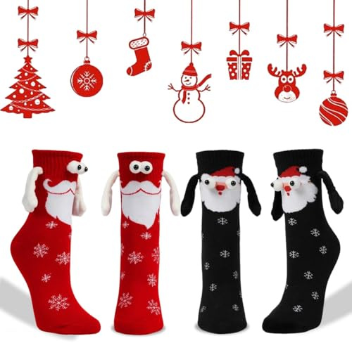 2 Paia di Calzini Magnetici Natalizi, Calzini Mano di Natalizia, Calzin-i Nataliz-i si Tengono la Mano, Calzin-i Natalizi di Coppia, Calzi-ni Man-o di Natalizia, Regalo Natale per Familiari e Amici