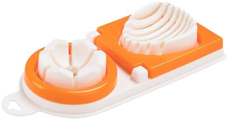 2 in 1 Doppel Eierschneider aus Edelstahl und Pp für Eier und Obst | Ergonomisches Griffdesign, Orange Ausführung, Effizientes Schneiden, für Kochvorbereitung, Handlich