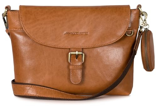 Marc Peter® Umhängetasche Crossbody Bag Handtasche für Damen Vintage, Mittelgroße, aus Leder, Schultertasche, mit Magnetverschluss Wachs Bräune
