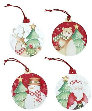 BRANDANI Racconti Decorazione Sottopentola Natalizio Set 4 Pezzi 11x10cm Ceramica Sughero