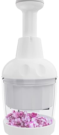 Pαmpered Chef Food Chopper, Vegetable Chopper, Onion Chopper, Garlic Chopper, Nuts Chopper - Hand Chopper For Vegetables Salads, Fruits, Nuts. Dishwasher-safe, White, Easy to Clean