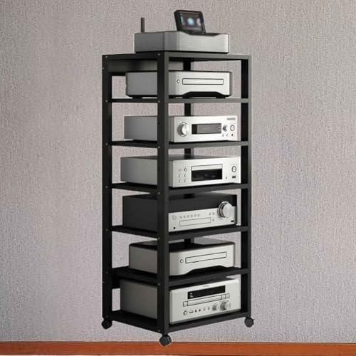 HiFi Rack 7 Tier AV Media Stand Wood Shelf, Audio Tower | Hifi Rack | Stereo Cabinet Furniture, Home Storage For Entertainment Stereo Components(Black)