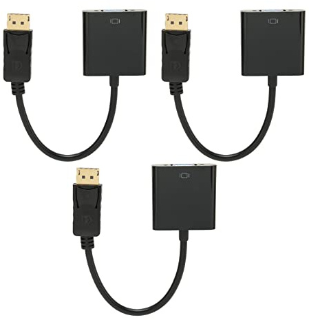 NBVGHPSRW Adaptador DP a VGA de 3 Piezas, Convertidor DisplayPort a VGA, Diseño Compacto Chapado en Oro con Bloqueo, Admite resolución 1920x1080 FHD 60 Hz, para proyector de Monitor HDTV de