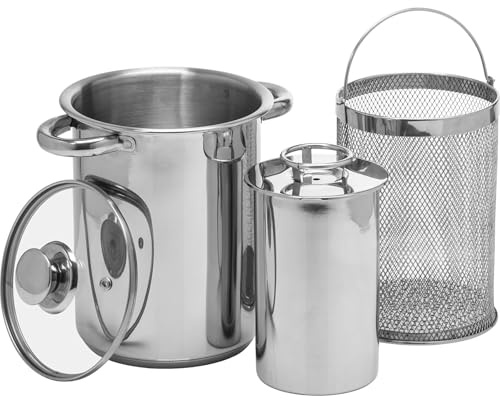 Edelstahl Schinkenkocher Set inkl. Thermometer & Kochbeutel – Schinkenfee für hausgemachte Wurst & Schinken – Fleischpresse Spülmaschinenfest (1,5kg Set Schinkenkocher + Spargeltopf)