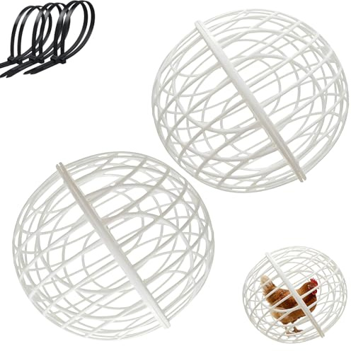 Rolling Chicken Ball Cage, Detachable Rolling Chicken Coop Balls, Chickens Orb Ball Cage to Free Range, Safe Walking Net, Movable Enclosure Feeder for Pigeons, Rabbits, Ducks (White*2, 15.8in)