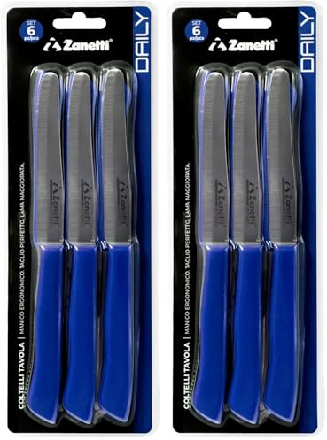 Zanetti, Set 6 Coltelli Tavola Daily, Coltelli con Lama 11 cm, Spessore 1.2 mm, Coltello Cucina Manico Ergonomico, Blu (Confezione da 2)