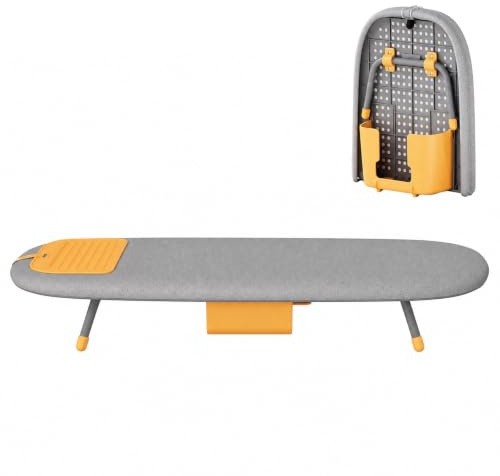 Klappbares Tisch Bügelbrett - Bügelbretter Faltbares, 33x84 cm (Grau) | Tragbare Kompakte Bügelbretter mit Bügeleisenablage & hitzebeständiger Abdeckung für Reise, Wohnheim & Zuhause