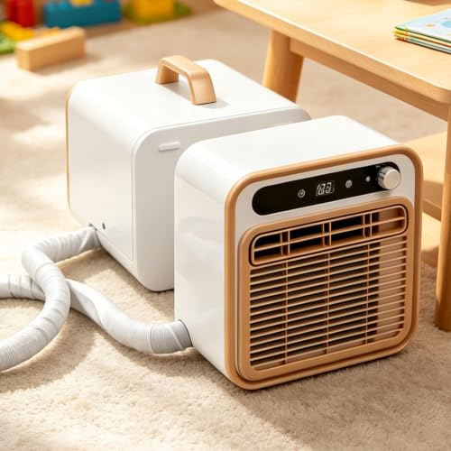 Gavscient Système de Climatisation Split 5000 BTU, Refroidisseur de Pièce Portable sans Montage, Unité Split pour Chambre Bureau et Voyage en RV, Double Tuyau 1m-RemoteControl