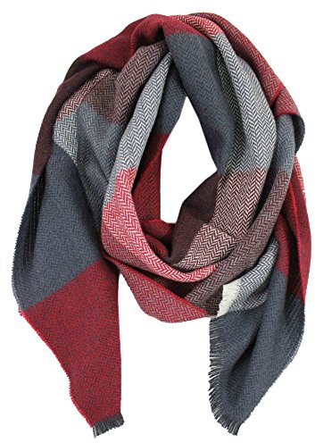 Rotfuchs Schal Webschal Karo Fischgrat modisch rot-bunt 100% Wolle (Merino) angenehm weich und warm Made in Germany