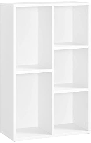 VASAGLE Bücherschrank, Bücherregal, mit 5 Fächern, Büroregal, Würfelregal, Standregal, für Wohnzimmer, Schlafzimmer, Büro, Kinderzimmer, weiß LBC25WT