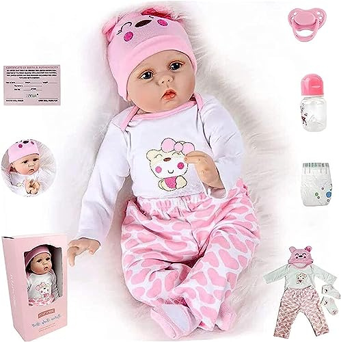 ZIYIUI 55cm Lebensechte Puppe 22Zoll Reborn Babypuppe Weiche Silikon Vinyl echt Reborn Baby wie Echtes Baby Babypuppen Neugeborenen Mädchen