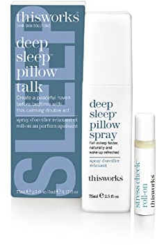 This Works Deep Sleep Pillow Talk Kit - Gift Set with Deep Sleep Pillow Spray 75 ml and Stress Check Roll On 5 ml - Self Care and Sleep Gifts for Women