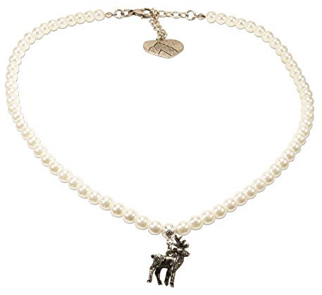 Alpenflüstern Perlen-Trachtenkette Hirsch klein - Damen-Trachtenschmuck Dirndlkette in schwarz und Creme-weiß DHK239