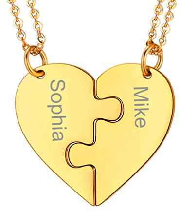 PROSTEEL personalisiert Collier 2/3/4/5/6 Stücke Herz Puzzle Anhänger mit 51cm 1,5mm Rolokette Edelstahl/18k vergoldet Namensketten Gravur Freundschaftsketten für Freundinnen Schwester