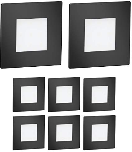 ledscom.de 8 LED Staircase Light/recessed Wall Light FEX for Indoors and Outdoors, Angular, Black, 85 x 85mm, Warm White
